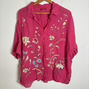 Johnny Was Workshop Genevieve Relaxed Dolman Shirt Rose Red Size Large